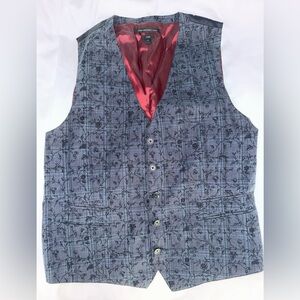 John Varvatos Gray Floral Vest with Red Interior